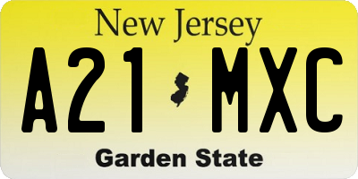 NJ license plate A21MXC
