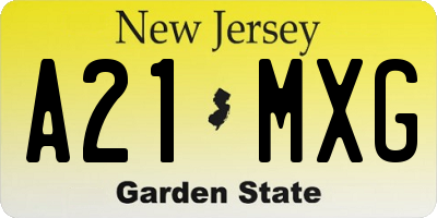 NJ license plate A21MXG
