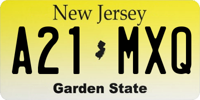 NJ license plate A21MXQ