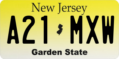NJ license plate A21MXW