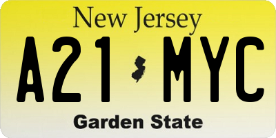 NJ license plate A21MYC