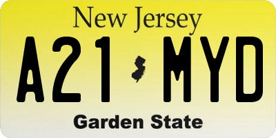 NJ license plate A21MYD