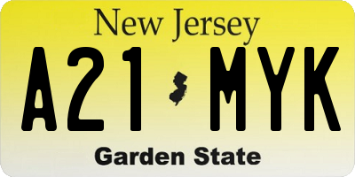 NJ license plate A21MYK