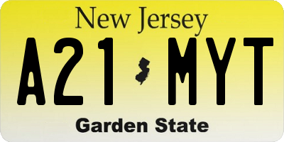 NJ license plate A21MYT