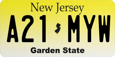 NJ license plate A21MYW