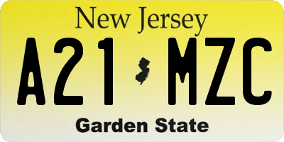 NJ license plate A21MZC