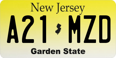 NJ license plate A21MZD