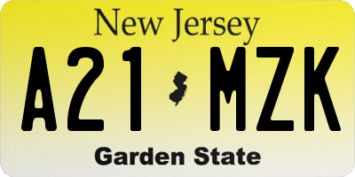 NJ license plate A21MZK