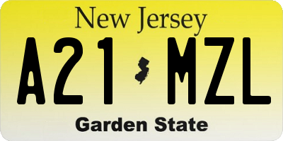 NJ license plate A21MZL