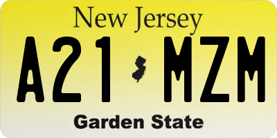 NJ license plate A21MZM