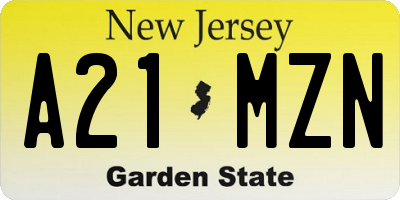NJ license plate A21MZN