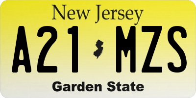NJ license plate A21MZS