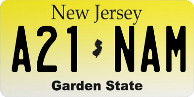NJ license plate A21NAM