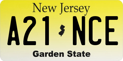 NJ license plate A21NCE