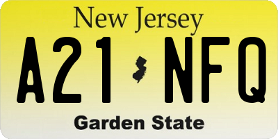NJ license plate A21NFQ