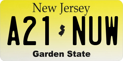 NJ license plate A21NUW