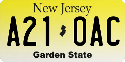 NJ license plate A21OAC