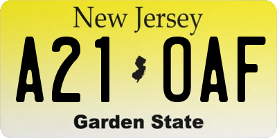 NJ license plate A21OAF