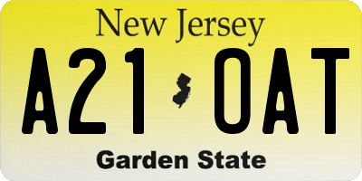 NJ license plate A21OAT