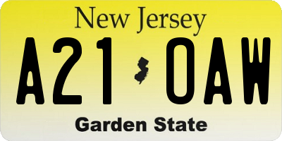 NJ license plate A21OAW