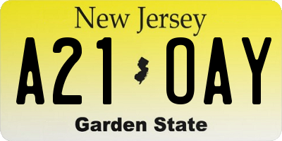 NJ license plate A21OAY