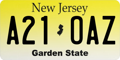 NJ license plate A21OAZ
