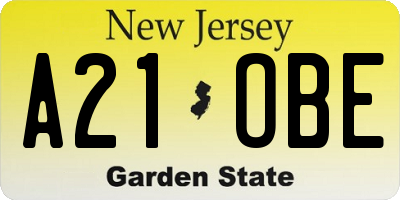NJ license plate A21OBE