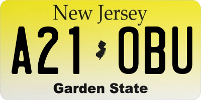NJ license plate A21OBU