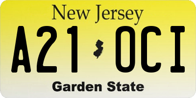 NJ license plate A21OCI