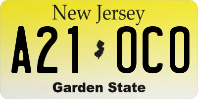 NJ license plate A21OCO