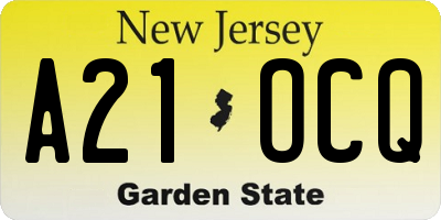 NJ license plate A21OCQ