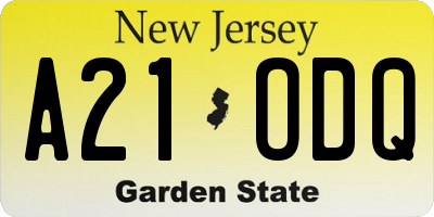 NJ license plate A21ODQ