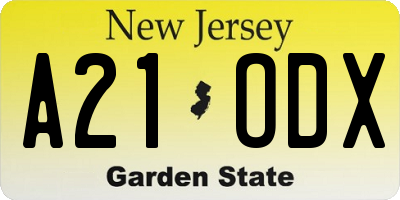 NJ license plate A21ODX