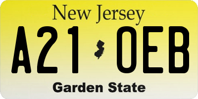 NJ license plate A21OEB