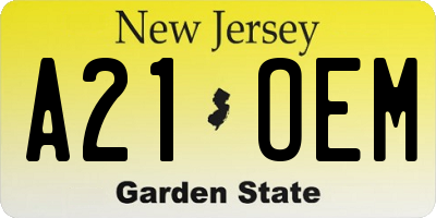 NJ license plate A21OEM