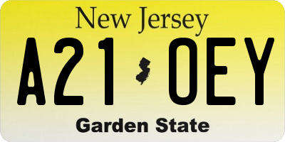 NJ license plate A21OEY