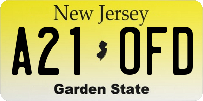 NJ license plate A21OFD