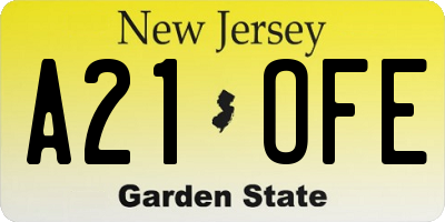 NJ license plate A21OFE