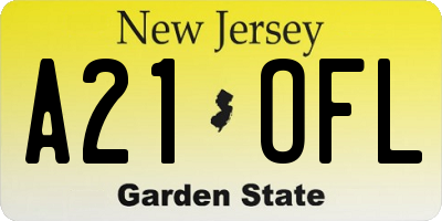 NJ license plate A21OFL