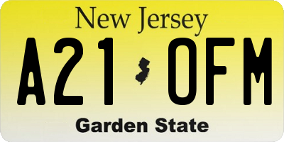 NJ license plate A21OFM
