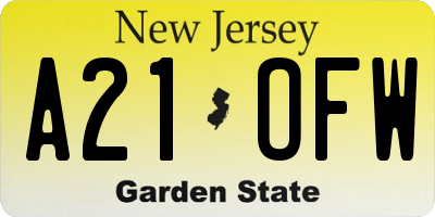 NJ license plate A21OFW