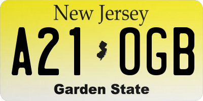 NJ license plate A21OGB