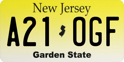 NJ license plate A21OGF