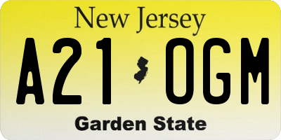 NJ license plate A21OGM