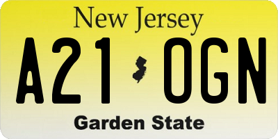 NJ license plate A21OGN