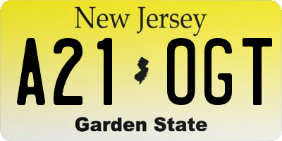 NJ license plate A21OGT