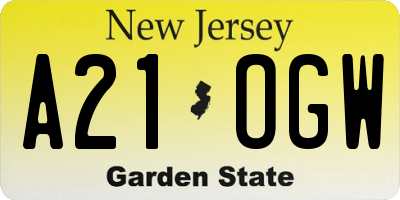 NJ license plate A21OGW
