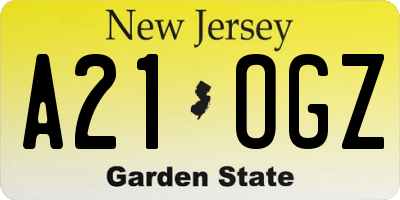 NJ license plate A21OGZ