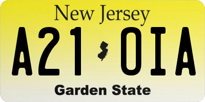NJ license plate A21OIA