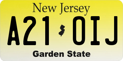 NJ license plate A21OIJ